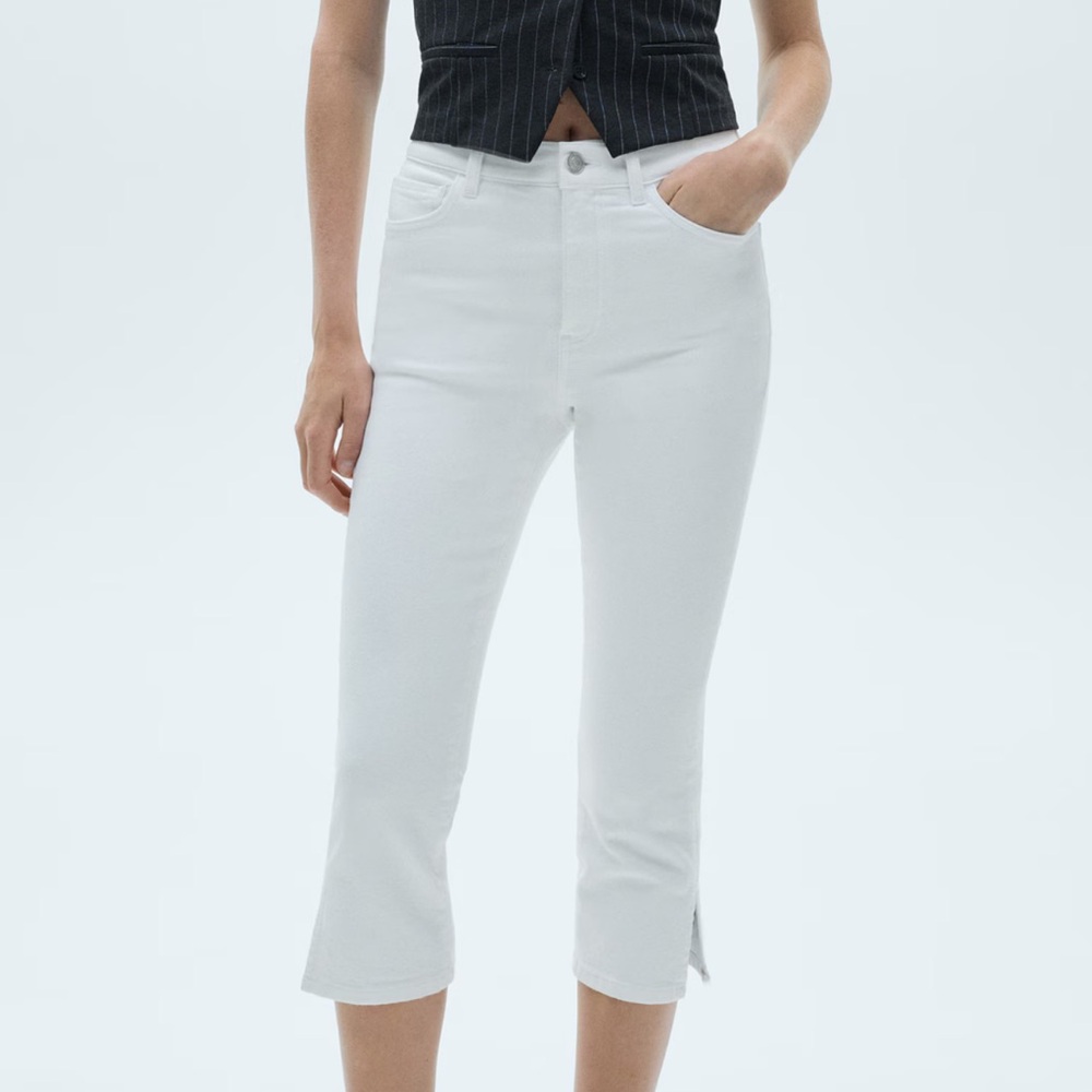 Mango Women's white capri cutout Jean
